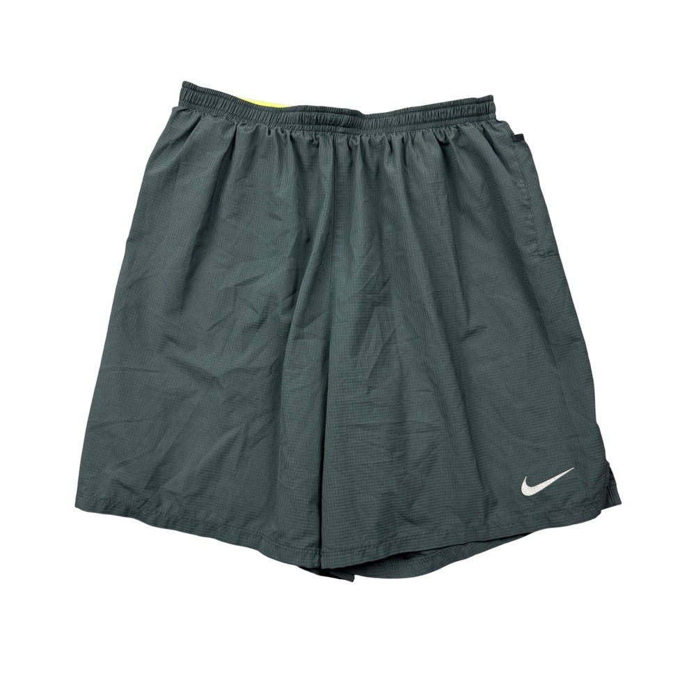 Nike Running Dri-FIT 2-in-1 Short Men Medium Grey Neon Yellow 7" Active Athletic